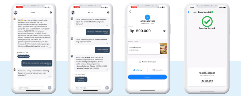chatbot bank dapat melakukan transaksi, seperti transfer, pembayaran, dan sebagainya.