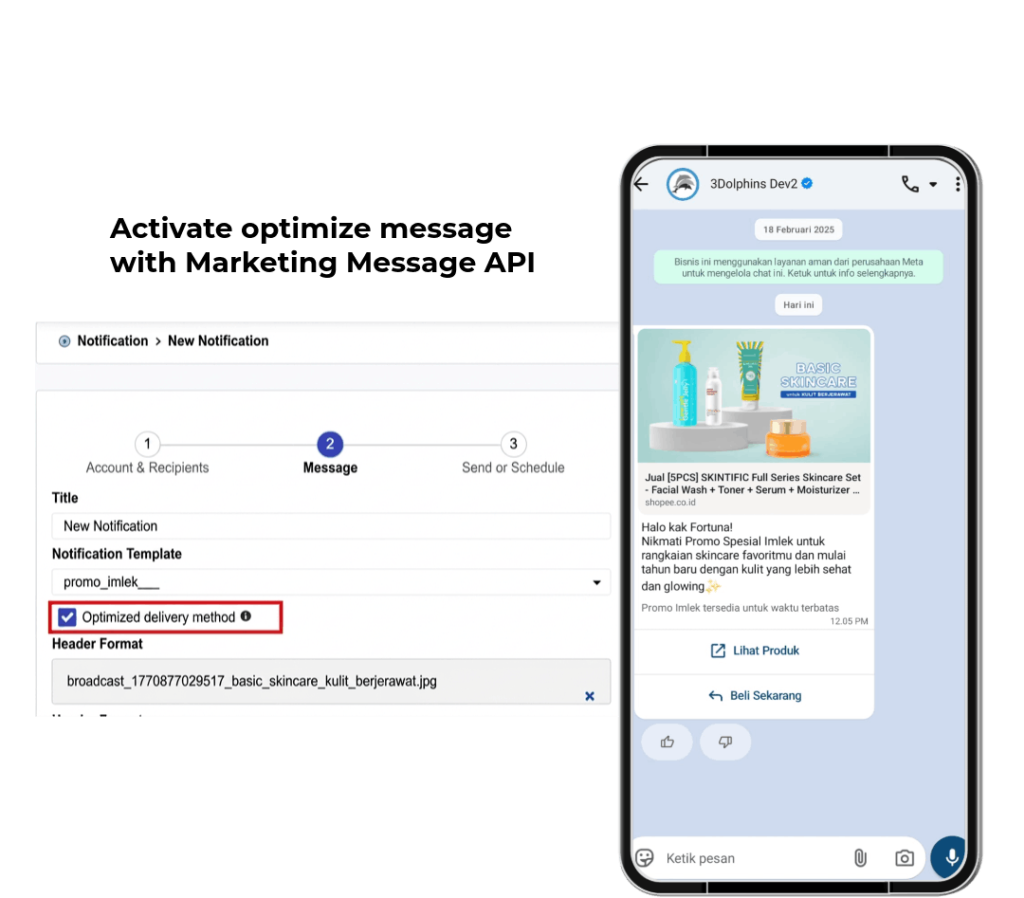 Optimized message with Marketing Message API broadcast message sent optimize with Marketing Message API by 3Dolphins